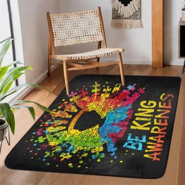 Imagem de Tapete de área para sala de estar, lavável à máquina, design de autismo, colorido, antiderrapante, tapete macio, para sala de estar, quarto, sala de jantar, berçário, cozinha, decoração de casa