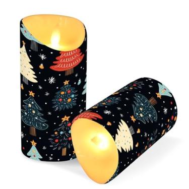 Imagem de Blueangle Pacote com 2 velas sem chamas de árvores de Natal com controle remoto e temporizador, velas LED cintilantes (7,6 cm x 15 cm) para decoração de casa, casamento, acampamento (243)