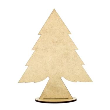 Imagem de Kit 10 Mini Árvores de Natal MDF 3mm Decorativas Corte a Laser Modelos Variados para Mesa e Lembrancinhas (Mini Árvore Lisa com Base)