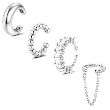 Imagem de Florideco 4 peças de brincos de orelha sem piercing para mulheres, brincos delicados banhados a ouro 14 quilates para cartilagem, hipoalergênicos, brincos falsos para orelhas não perfuradas, Latão