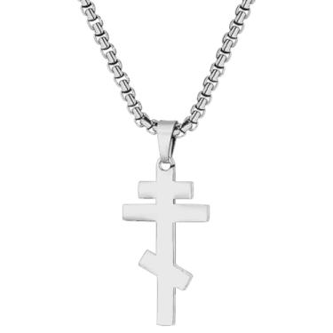 Imagem de JczR.Y Colar de cruz ortodoxa para homens e mulheres, retrô, de aço inoxidável, cruz, colares bizantinos, pingente religioso, joia cristã, Aço inoxidável, Sem Pedra Preciosa