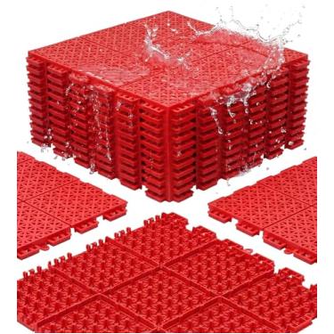 Imagem de jxgzyy 20 peças de azulejos, azulejos de piso externo de 1,5 cm de espessura, tapete de drenagem modular PP antiderrapante para quadra de basquete ralo piscina pátio chuveiro varanda grama