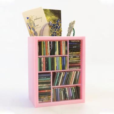 Imagem de VDFZHL Suporte de marcador de livro para amantes de livros, expositor decorativo com 100 minilivros, pequena estante de ansiedade, presentes de livros e itens de livros para ler cantos (rosa)