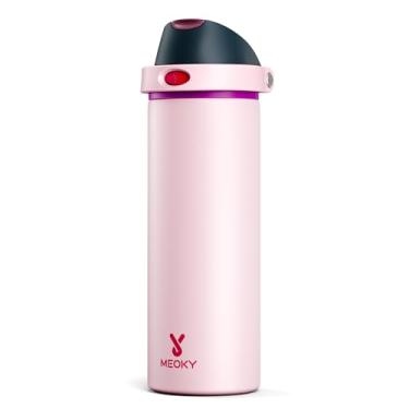 Imagem de Garrafa de água isolada de 680 g para esportes: Garrafa de água de aço inoxidável Meoky com canudo e tampa de bico - à prova de vazamento, fria por 24 horas, cabe no suporte de copo de carro, livre de