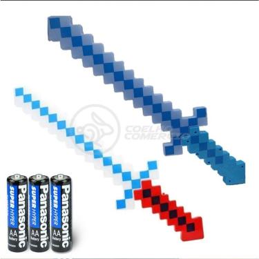 Imagem de Kit Brinquedo Espada Pixel Minecraft 58cm C/Som Luz+3 Pilhas
