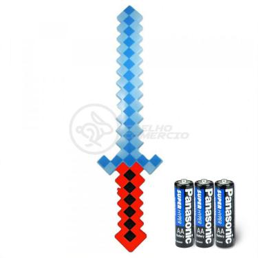 Imagem de Kit Brinquedo Espada Pixel Minecraft 58cm C/Som Luz+3 Pilhas