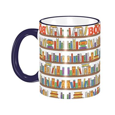 Imagem de Ourdovi Coleção de prateleiras de livros engraçadas e xícara de café expresso de cerâmica escada, caneca de cerâmica revestida DIY, para café, sopa, chá, leite, latte, cacau quente, colorido divertido