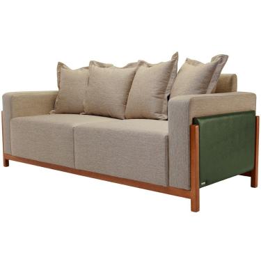 Imagem de Sofá 03 Lugares Para Sala De Estar 178 cm Khali B04 Linho Bege Escuro Couríssimo Verde...