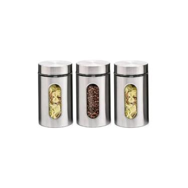 Imagem de Jogo 3 Potes para Mantimentos com Tampa Rosca, Vidro e Aço Inox, 635ml, 940ml, 1.750ml