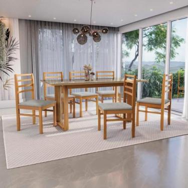 Imagem de Conjunto Sala de Jantar Elisa em Madeira Maciça 6 Cadeiras Boucle Cinz