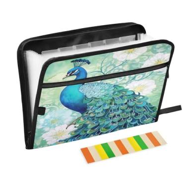 Imagem de Wassud Aquarela padrão pavão acordeão arquivo organizador carta a4 pastas de arquivo de papel organizador de documentos fólio com etiquetas pasta de arquivo expansível 13 bolsos