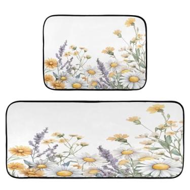 Imagem de Qilmy Tapetes de cozinha de flores silvestres aquarela 2 peças, tapete de entrada frontal, antiderrapante, alivia a fadiga, lavável, tapete para cozinha, quarto, varanda608