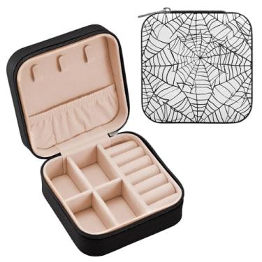 Imagem de YETTASBIN Caixa de joias de teia de aranha de Halloween para adolescentes, meninas, mulheres, presente de aniversário, Natal, caixa de armazenamento portátil de couro PU, mini estojo de joias de
