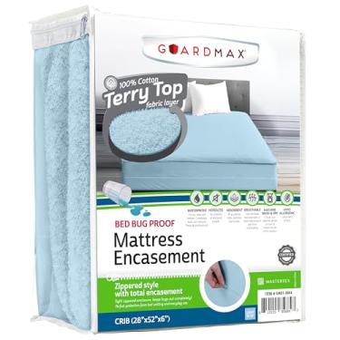Imagem de Guardmax Revestimento de colchão com zíper de algodão felpudo – Tamanho do berço – 100% à prova d'água e protetor de colchão à prova de percevejos – Capa de colchão absorvente de seis lados (algodão