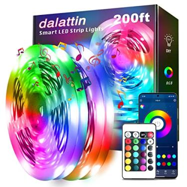 Imagem de dalattin Luzes de LED para quarto 61 m, fitas de LED inteligentes com controle remoto de aplicativo, tiras de luz LED RGB, fitas de LED de 24 V para decoração de quarto, festa, decoração de festival