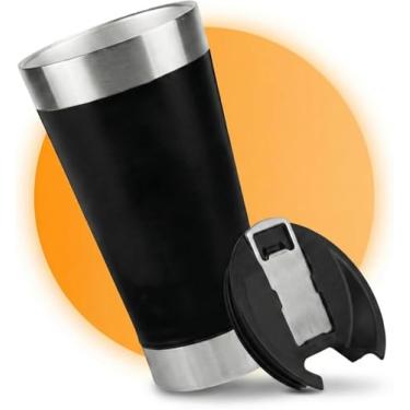 Imagem de Copo Térmco Inox com Tampa e Abridor de Lata para Chopp, Bebidas Geladas, Praia, Viagens, Churrasco, Happy Hour preto