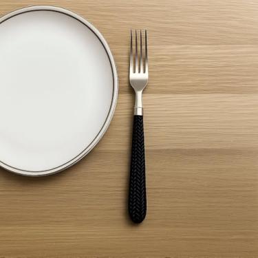 Imagem de Kit 6 Garfos de Mesa em Aço Inox Linha Gramado, Cabo Preto com Textura, 20 cm, Design Moderno e Anatômico