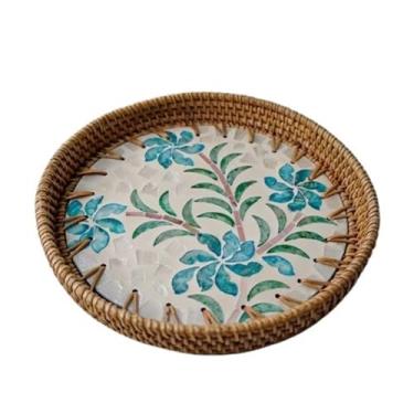 Imagem de Fruteira Disco de emenda de casca simples, prato de frutas, café da manhã, pão, dim sum, cesta de frutas Decoração de mesa(Blue Flower)