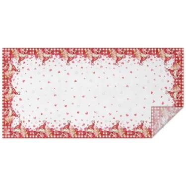 Imagem de Kuyuayee Toalha de mesa retangular para Dia dos Namorados, 152 x 300 cm, à prova d'água, gnomos do amor, coração, toalha de mesa lavável para festa de Dia dos Namorados, piquenique, jantar, decoração