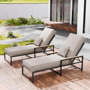 Imagem de Almofadas de espreguiçadeira ao ar livre, 182 x 53 x 15 cm, à prova d'água e resistente ao desbotamento, almofadas para cadeiras de pátio com capa removível, almofada de espreguiçadeira com alça e 16