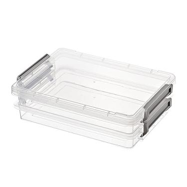 Imagem de CUOFYUNL 2pcs caixa de arquivo portátil de plástico empilhável à prova de poeira protetora transparente estojo de documentos A4 para coleção de livros de fotos de documentos (Cinza)