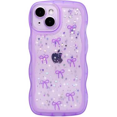 Imagem de Qokey Capa para iPhone 15 Plus de 6,7 polegadas, estrela com glitter e design de alça de borda curvada, capa de TPU transparente à prova de choque de grau militar, proteção brilhante, resistente a