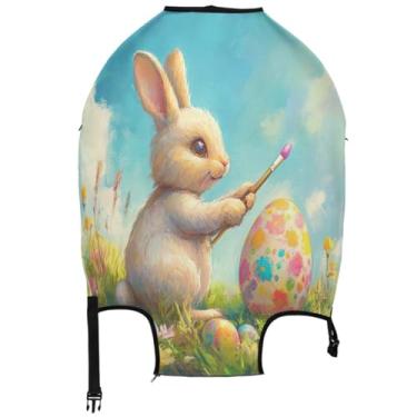Imagem de Joisal Capa de bagagem colorida para protetor de viagem, fofo, coelhinho da Páscoa, pintura ovo, acessórios de bagagem de viagem, Linda pintura de ovo de coelhinho da Páscoa, S 18-20 in, Capa de mala