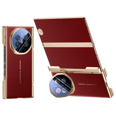 Imagem de FWYANZH Capa de couro para Huawei Mate Xts/XT, capa traseira de telefone galvanizada luxuosa cobertura completa proteção de lente com função de suporte dobradiça à prova de choque, vermelha, Mate XTs