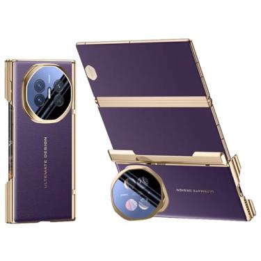Imagem de FWYANZH Capa de couro para Huawei Mate Xts/XT, capa traseira de telefone galvanizada luxuosa cobertura completa proteção de lente com função de suporte dobradiça à prova de choque, roxo, Mate XT