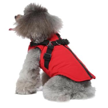Imagem de Casaco para cães com arnês – Casaco de lã de inverno à prova d'água | Colete quente acolchoado grosso para cachorros pequenos, médios e grandes