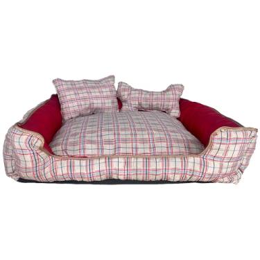 Imagem de Cama Pet Onix Extra Grande Quadrada Impermeável, Tecido Tricoline 100% Algodão, Azul com Estampa de Balões e Nuvens, 70x70x15 cm, com Almofada e Almofada Ossinho (Bella)