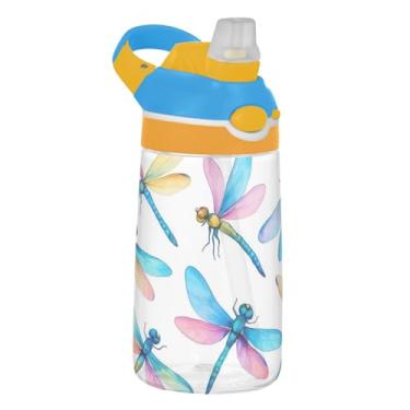 Imagem de Garrafa de água infantil Tritan de 473 ml com tampa de canudo à prova de vazamento, garrafa de água esportiva para escola, reutilizável, copos de viagem para crianças de 473 ml, alça de transporte