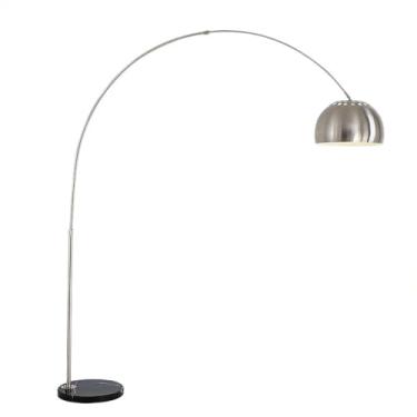 Imagem de Luminária de chão em metal polido, estilo arco, para ambientes internos. Luminária vertical moderna e minimalista, clássica, com haste que protege os olhos. Luminária de leitura simples para