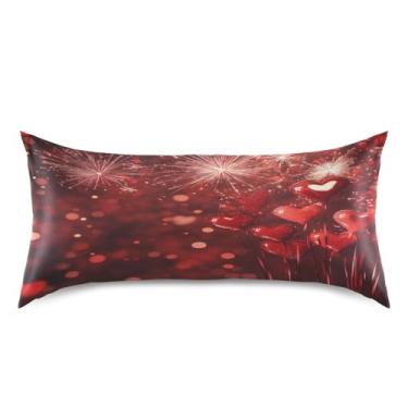 Imagem de Blueangle Fronha de cetim refrescante para cabelo e pele, capa de travesseiro de fogo de artifício coração dos namorados, tamanho king 50,8 x 101,6 cm com fecho de envelope (440)