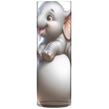 Imagem de Elefante bola de equilíbrio bonito cilindro vaso central para mesa vaso de flores alto personalizado plástico floral decoração de casa, estética, 30 cm x 9,9 cm