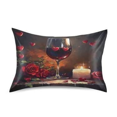 Imagem de Blueangle Fronha de cetim refrescante para cabelo e pele, capa de travesseiro de vinho e rosas, tamanho Queen 51 x 76 cm com fecho de envelope (367)
