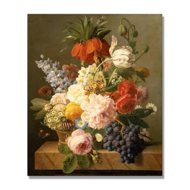 Imagem de NHLDZYH Flores clássicas ainda vida em tela retro buquê de flores pinturas estilo country decoração de parede para cozinha e sala de estar. B25. 60 x 72 cm apenas tela