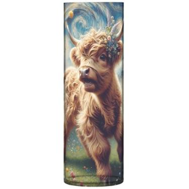 Imagem de Vasos de flores cilíndricos para buquê primavera gado highland vaca vasos e vasos de plástico bonitos personalizados decoração de casa exclusiva estética, 30 cm x 9,9 cm