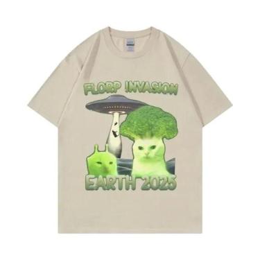 Imagem de Camiseta Unissex Y2K Florp Invasion Alien Brainrot Cat Funny Meme De M
