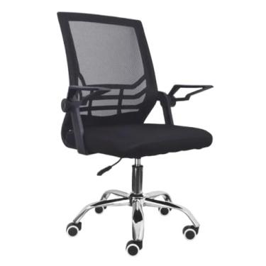 Imagem de Cadeira de Escritório Ergonômica Tela Mesh com Apoio de Braço Dobrável Ajustável, Giratória Preta para Home Office