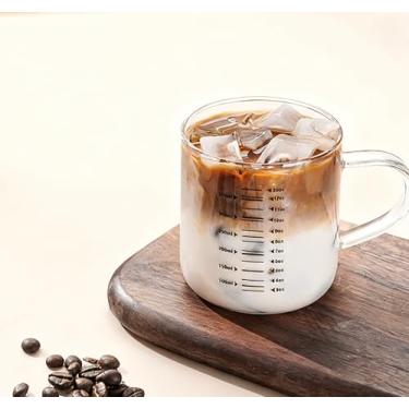 Imagem de Copo medidor de vidro com alça, capacidade de 350 ml, vidro borossilicato resistente ao calor, transparente, adequado para servir café, leite e bebidas