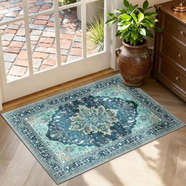 Imagem de RELEANY Tapetes de área adequados para aspirador de pó 5 x 7 cm lavável na máquina, antiderrapante, estampa floral, vintage, estampa de angústia, tapete medalhão para sala de estar, quarto, tijolo