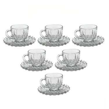 Imagem de Jogo de Xícaras de Vidro com Pires Brasiliano 110ml ou 185ml – Café Chá Espresso Transparente Elegante(185ml,12 Peças: 6 Xícaras + 6 Pires)