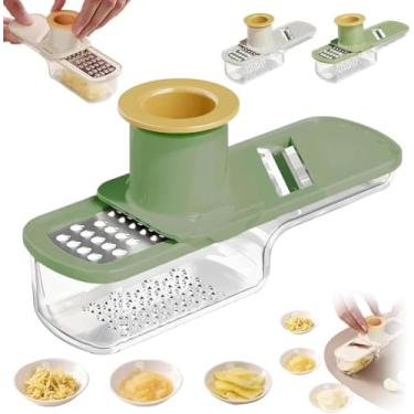 Imagem de Moedor de alho multifuncional, fatiador de mandolina 3 em 1, moedor de legumes, alho e gengibre, cortador de mandolina com recipiente, mini fatiador de alho portátil para assar moagem de legumes