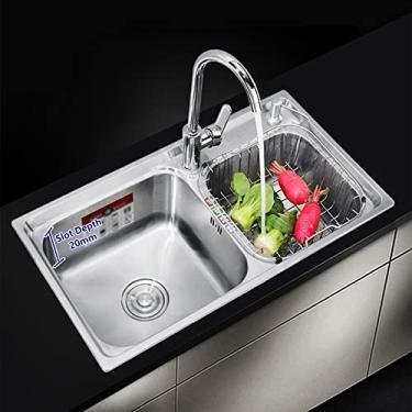 Imagem de Pia de cozinha, pia de barra de aço inoxidável de encaixe duplo, pia de estação de trabalho, pia de cozinha de aço inoxidável com montagem inferior de 81 cm, combo C-75 * 40 * 22 cm