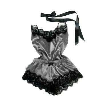 Imagem de Conjunto De Pijama De Seda Com Renda Para Mulheres, Lingerie Sexy, Top