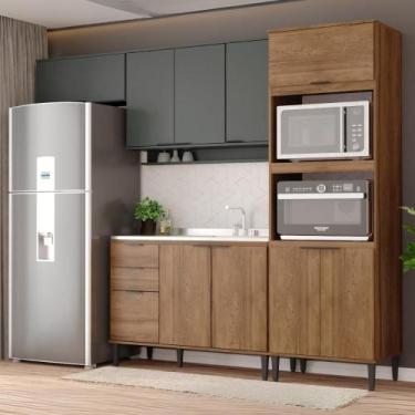 Imagem de Armário De Cozinha Completa Miami Edge Carraro Freijó Com Cinza Titâni
