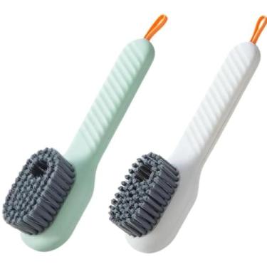 Imagem de Escova Multifuncional Lavar louça com dispenser Reservatório de Sabão/detergente Cabo Ergonômico Verde e Branco Cerdas Dupla Ação multiuso 01 Unidade Cores variadas