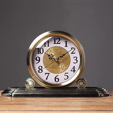 Imagem de Relógio de cornija, relógio nórdico de cornija decorativo silencioso, despertador pequeno vintage europeu prateleira de mesa HD relógio de mesa de vidro