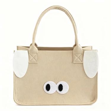 Imagem de 1 pacote de sacolas de feltro, sacolas de supermercado reutilizáveis, espaçosas, 30 x 20 x 18 cm, bolsa dobrável para compras e viagens, cáqui